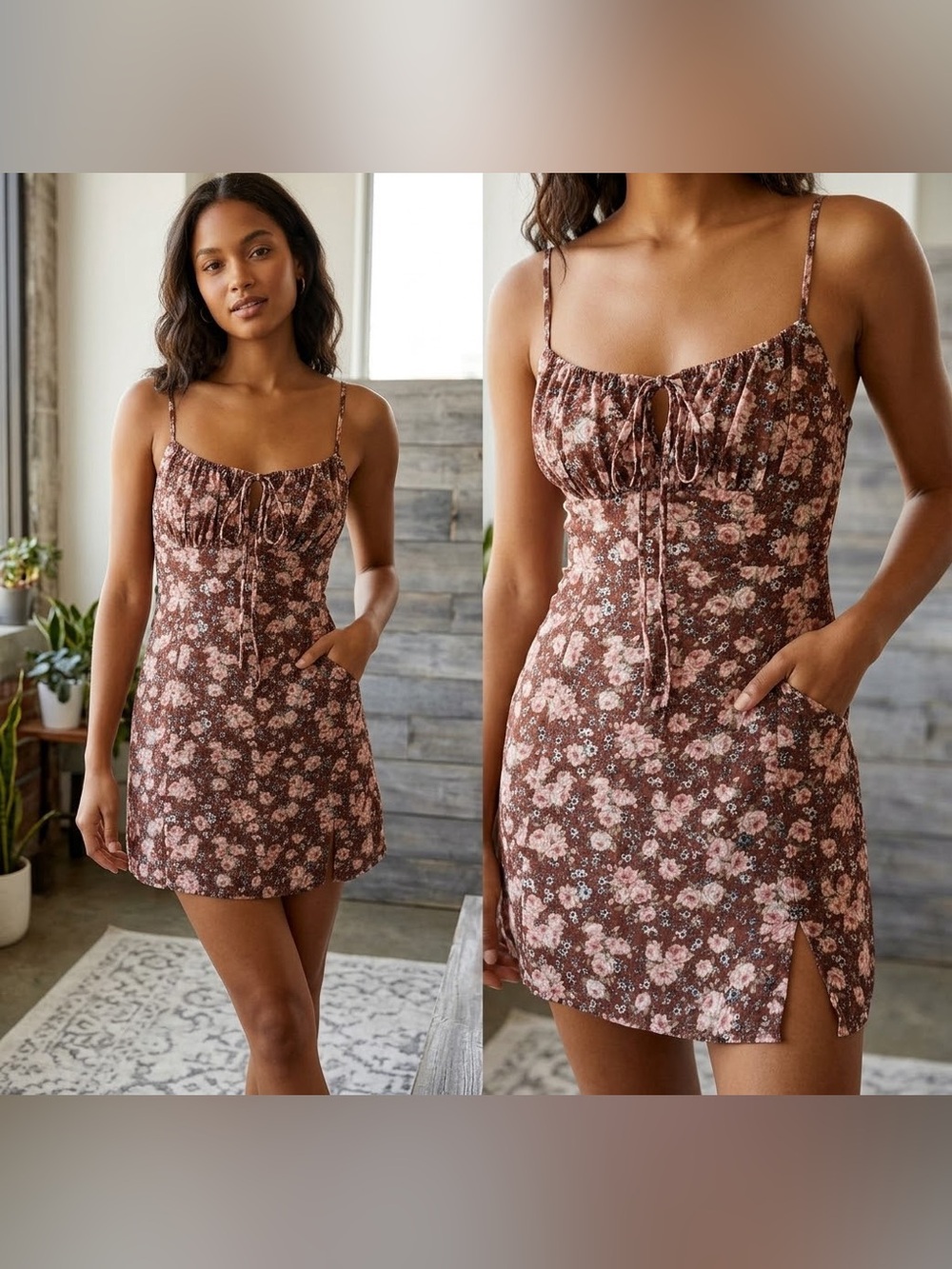 Sage Floral Brown and Pink Dress